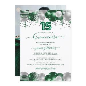 Green White Sparkle Photo Quinceañera Balloon