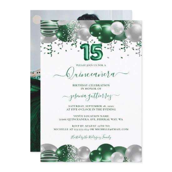 Green White Sparkle Photo Quinceañera Balloon