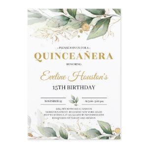 Greenery and gold leaves eucalyptus quinceanera