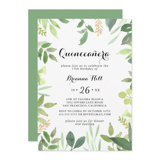 Greenery Botanical Foliage Calligraphy Quinceañera