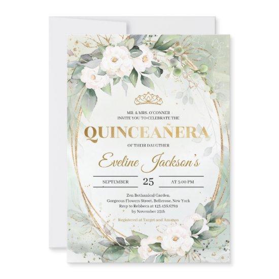 Greenery foliage gold tiara crown Quinceañera
