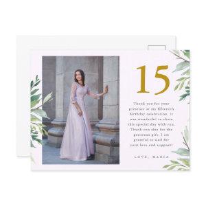 Greenery Two Photo Quinceanera Blush Thank You Postcard