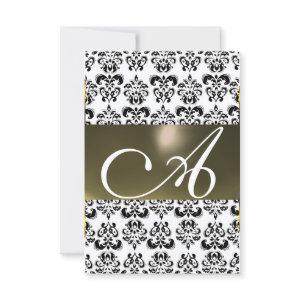 GREY BLACK WHITE DAMASK GEM MONOGRAM rsvp silver
