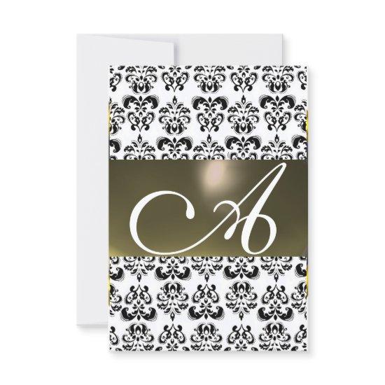 GREY BLACK WHITE DAMASK GEM MONOGRAM rsvp silver