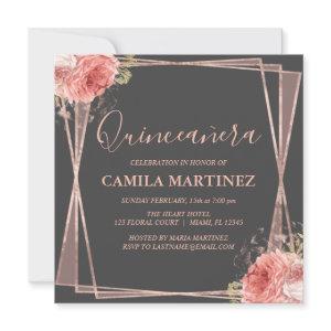 Grey Blush Pink Rose Gold Quinceanera Party