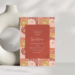 Groovy Retro Pink Rust Floral Cute QUINCEAÑERA