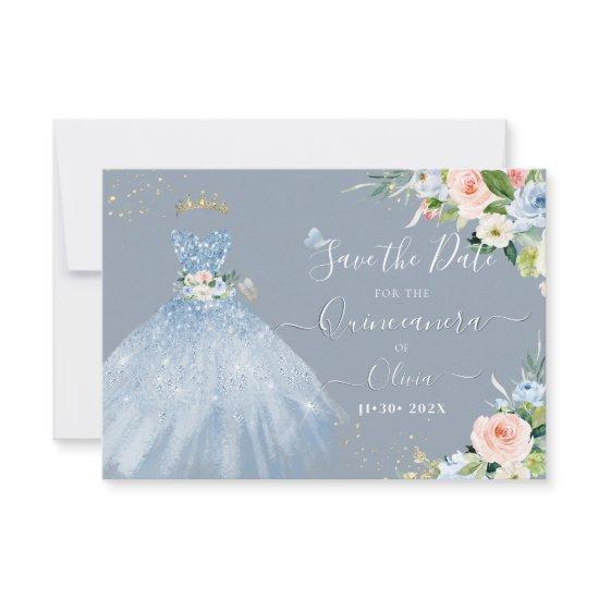 H2 Pink Blue Sparkling Quinceanera Dress Save Date