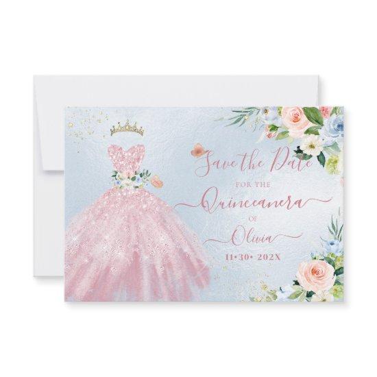 H2 Pink Sparkling Quinceanera Dress Save Date