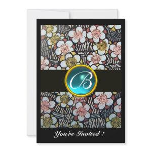 HAIKU/ SPRING FLOWERS BLUE TURQUOISE GEM MONOGRAM