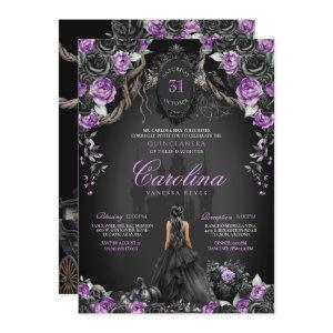 Halloween Black Rose Purple Princess Quinceanera