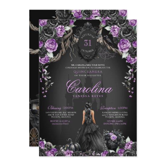 Halloween Black Rose Purple Princess Quinceanera