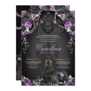 Halloween Black Rose Purple Princess Quinceanera