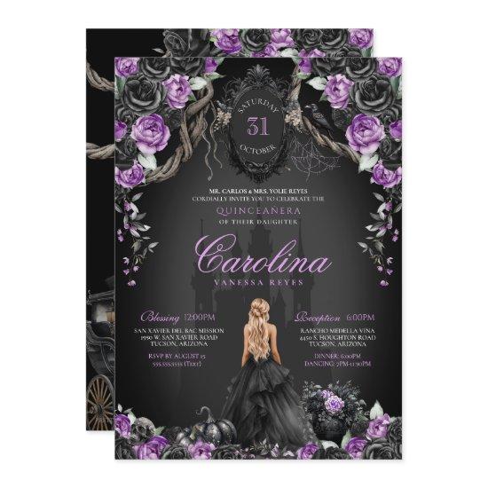 Halloween Black Roses Purple Princess Quinceañera