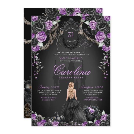 Halloween Black Roses Purple Princess Quinceanera