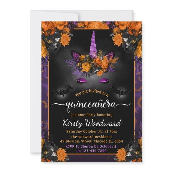 Halloween Floral Unicorn Face Fall Quinceanera
