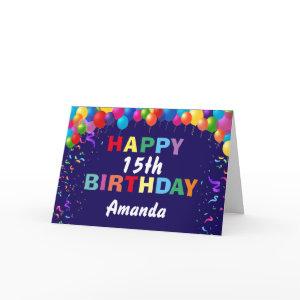Happy 15th Birthday Colorful Balloons Navy Blue Card