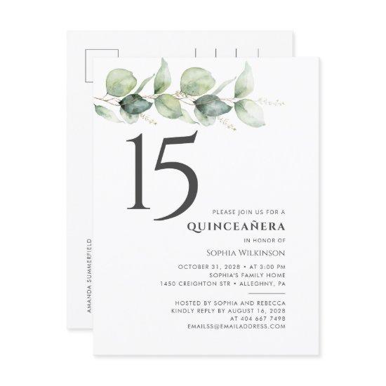 Happy 15th Birthday Quinceanera Eucalyptus Leaves  Postcard
