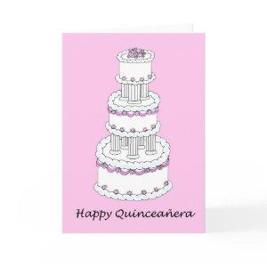 Happy Quinceanera Pretty Pink and White Three Tier Card