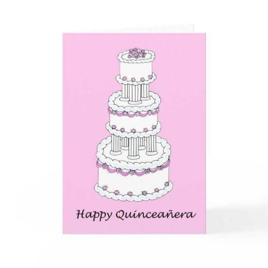 Happy Quinceanera Pretty Pink and White Three Tier Card