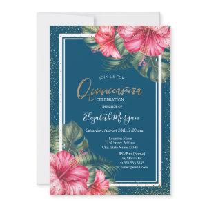 Hibiscus,Graduation Cap Blue Quinceañera