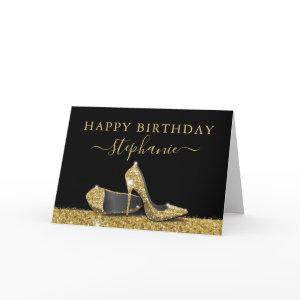 High Heel Shoes Black Gold Happy Birthday Card
