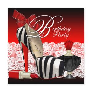 High Heel Shoes Black Red Zebra Party