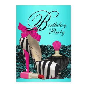 High Heel Shoes Teal Blue and Pink Zebra Party