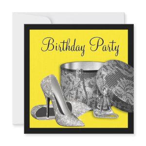 High Heel Shoes Womans Black Yellow Birthday