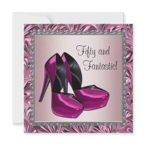 High Heel Shoes Womans Pink Black 50th Birthday