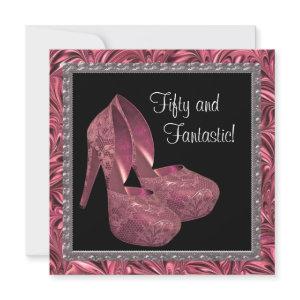 High Heel Shoes Womans Pink Black 50th Birthday