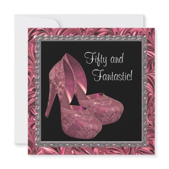High Heel Shoes Womans Pink Black 50th Birthday