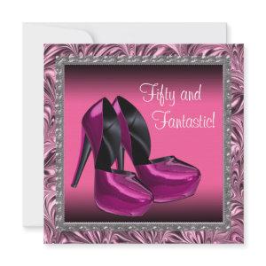 High Heel Shoes Womans Pink Black 50th Birthday