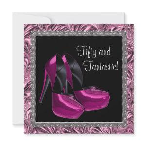 High Heel Shoes Womans Pink Black 50th Birthday