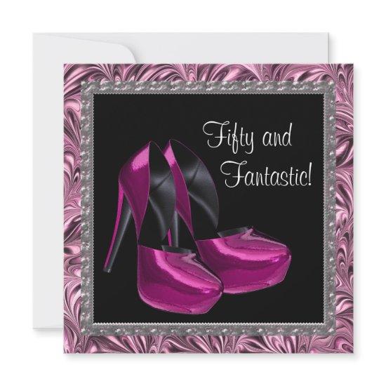 High Heel Shoes Womans Pink Black 50th Birthday