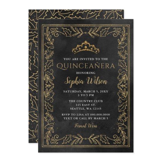 Holly Black Gold Princess Tiara Quinceañera