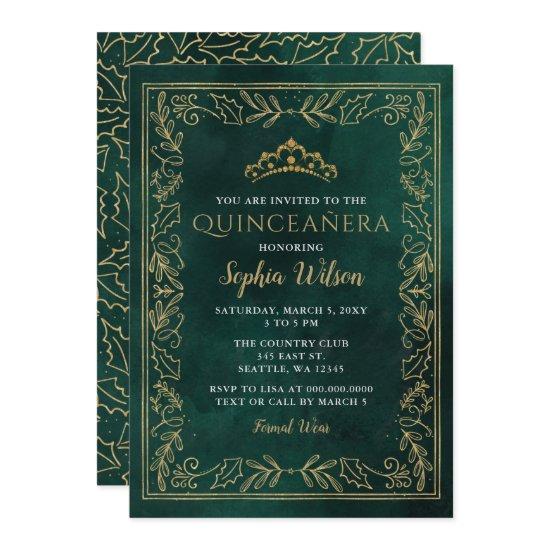 Holly Green Gold Princess Tiara Quinceañera