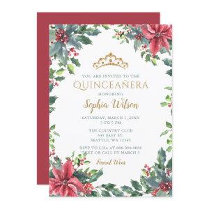 Holly Poinsettias Gold Princess Tiara Quinceañera