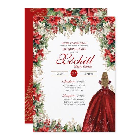 Holly Red White Green Winter Holiday Quinceañera