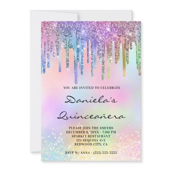 Holo Glitter Rainbow Drips Quinceañera