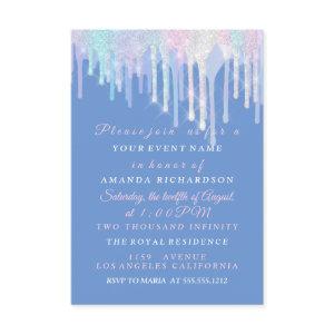 Holographic Drips Unicorn Pink Blue Quinceanera