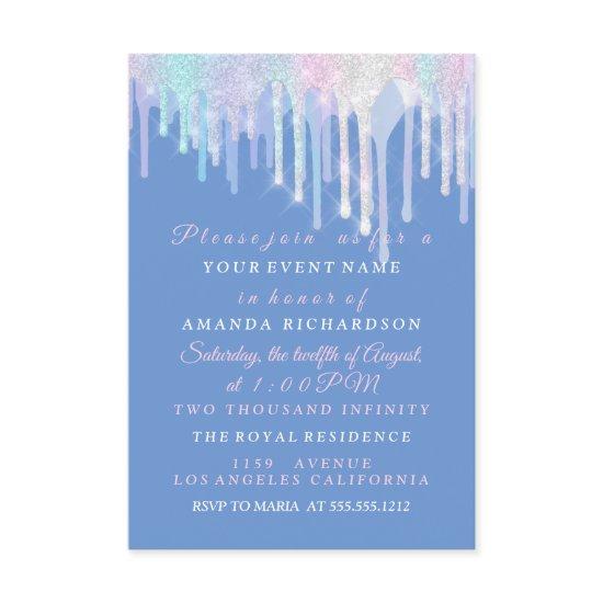 Holographic Drips Unicorn Pink Blue Quinceanera