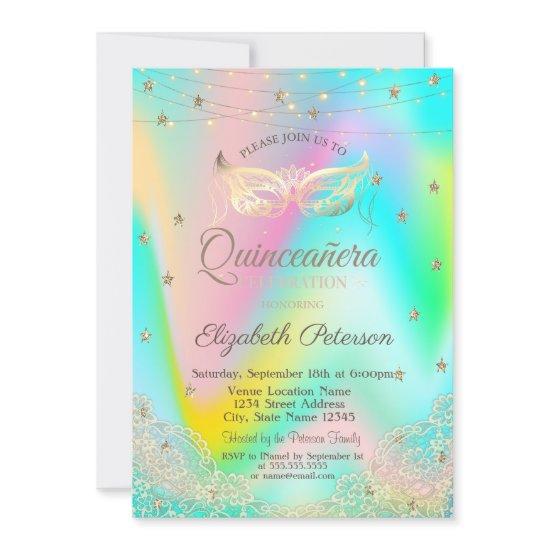 Holographic Masque,Lights,Lace,Stars Quinceañera