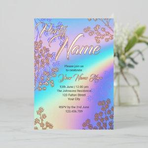 Holographic Pink Elegant Floral Blooming Party Foil