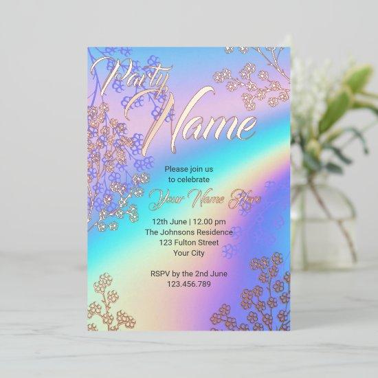 Holographic Pink Elegant Floral Blooming Party Foil