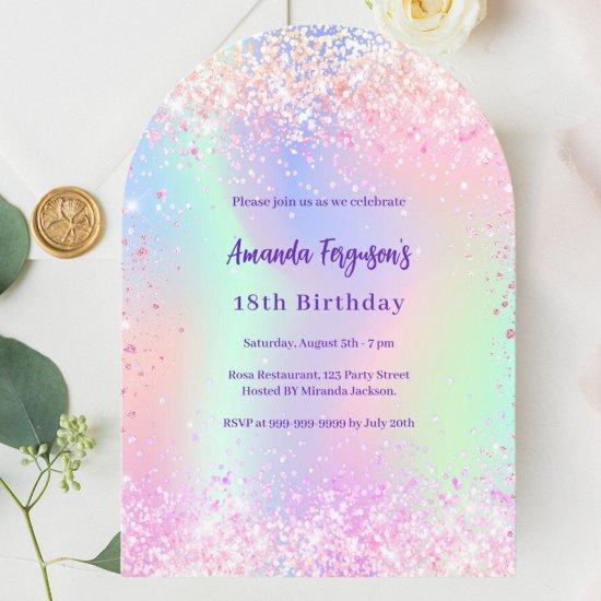 Holographic pink purple birthday arch