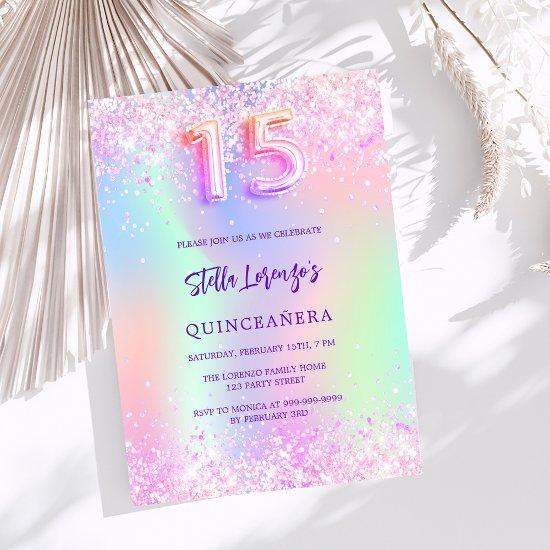 Holographic pink purple glitter Quinceanera
