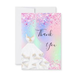 Holographic pink white dress thank you card