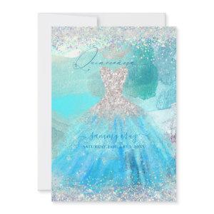 Holographic Quinceanera Aqua Blue Watercolor Gown
