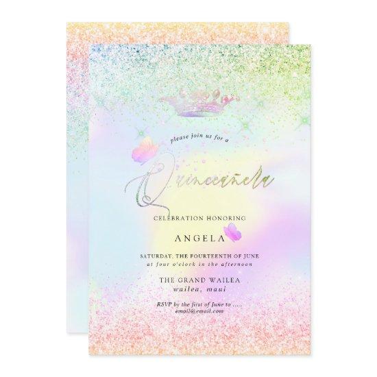 Holographic Quinceanera Pink Butterflies+Glitters