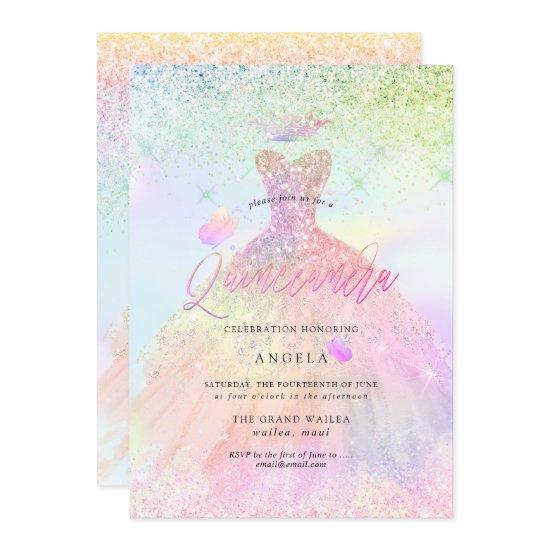 Holographic Quinceanera Princess+Butterflies